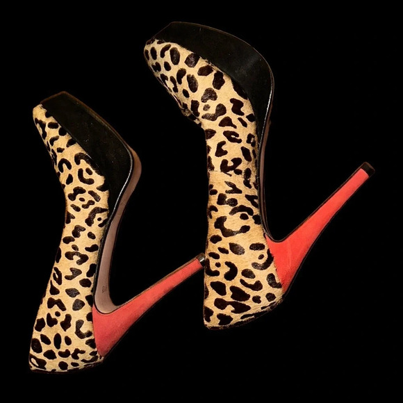 Zara calf hair  leopard print Red Heel platform pumps Sz 41 - Picture 16 of 16